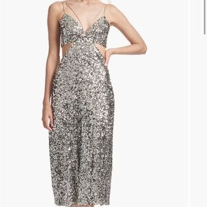 Sachin & Babi Roux Silver Sequin Cut Out Dress